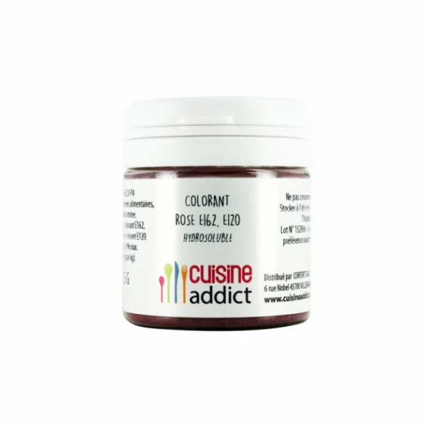 Colorant Alimentaire Rose E162/E120 Poudre Hydrosoluble 25 G Cuisineaddict 1