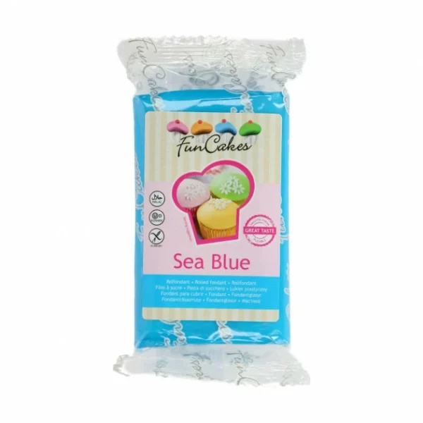 Pâte à Sucre Bleu Mer 250g Funcakes 1